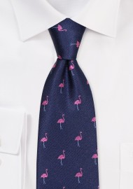 Navy XL Tie with Pink Flamingos