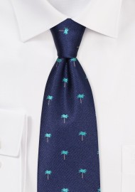 Navy Tie with Tiny Palm Trees