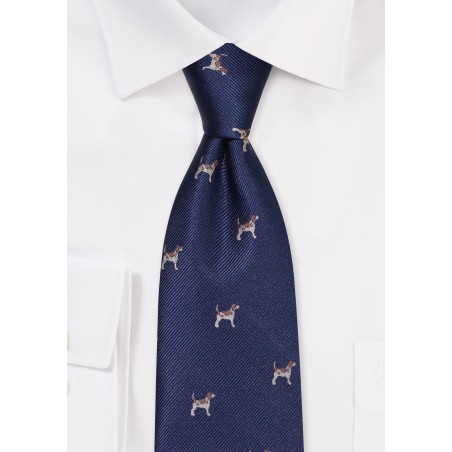 Navy Tie with Embroidered Beagles