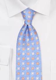Light Blue Tie with Woven Blossoms
