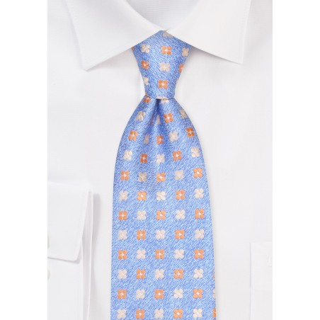 Pale Blue XL Tie with Gold and Orange Flowers