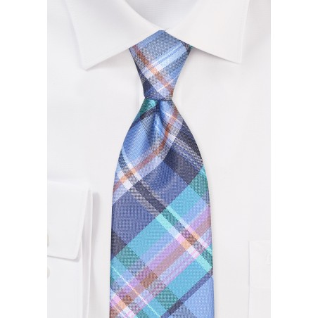 Madras Plaid Tie in Aqua, Pink, Teal, and Blue