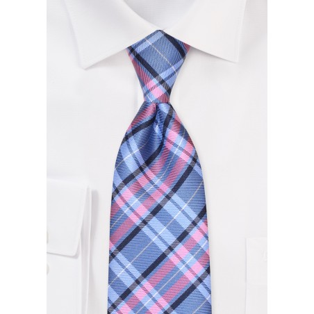 Tartan Check Tie in Blue and Pink