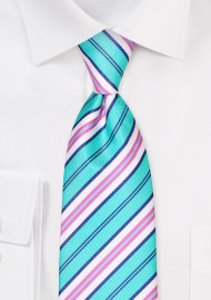 Kids Repp Tie in Green and Pink
