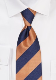 Navy and Peach Gold Striped Tie