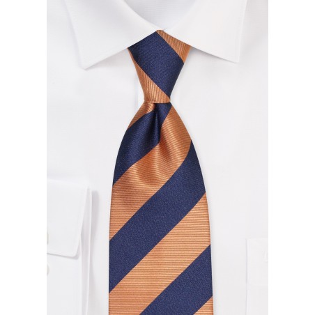 Navy and Peach Gold Striped Tie