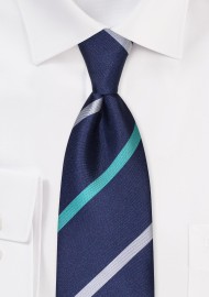 Navy Kids Tie with Gray and Turquoise Stripes