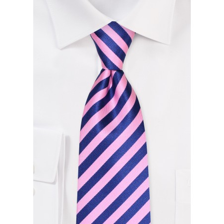 Extra Long Tie in Pink and Navy Stripe