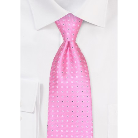 Pink Tie with Tiny Woven Flower Blossoms