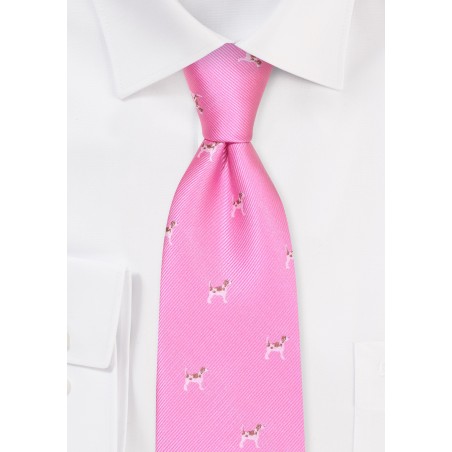 Pink XL Tie with Tiny Embroidered Dogs