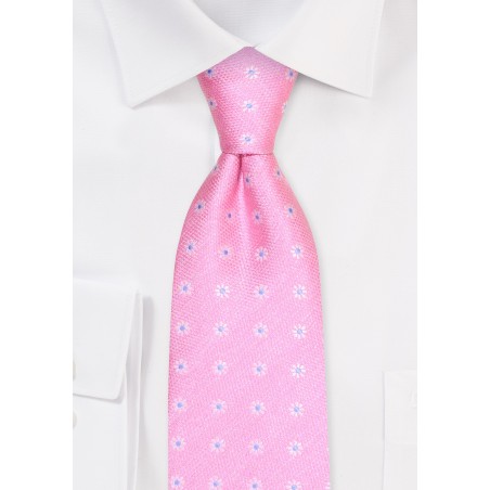 Woven Pink Necktie with Blossoms