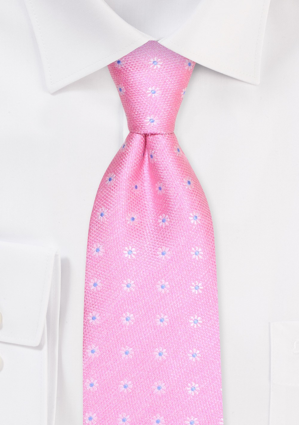 Pink Textured Kids Tie with Embroidered Florals