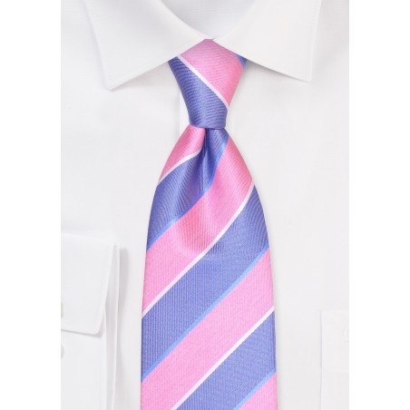 Elegant Summer Tie in Navy and Pink Stripes
