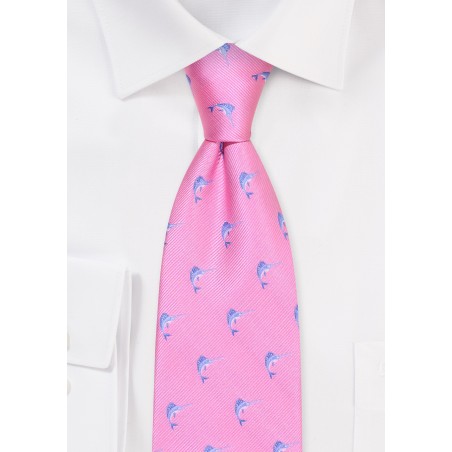 Sailfish Patterned Summer Tie in Pink