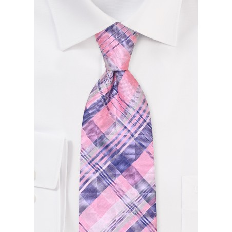 Plaid Tie in Summer Pink