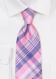 Plaid XL Tie in Soft Pink, Light Blue, Silver