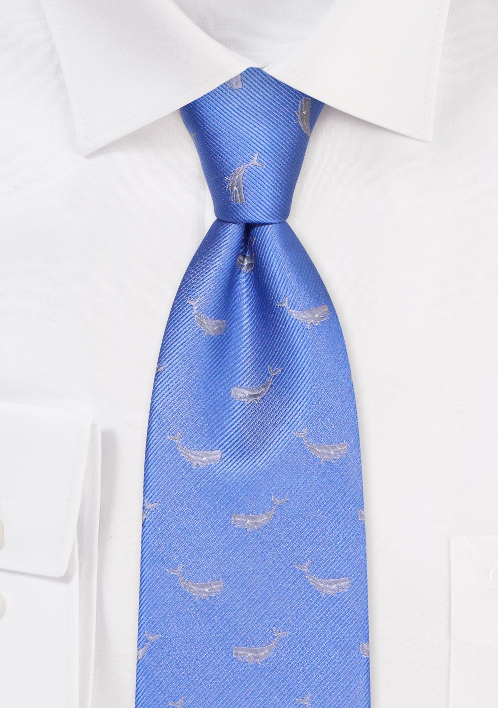 Royal Blue Tie with Embroidered Whales