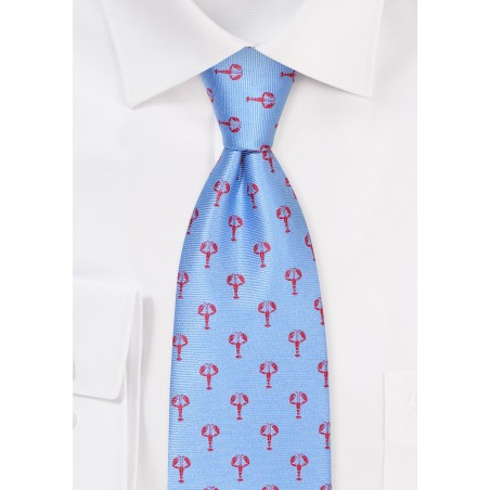 Light Blue Tie with Embroidered Lobsters