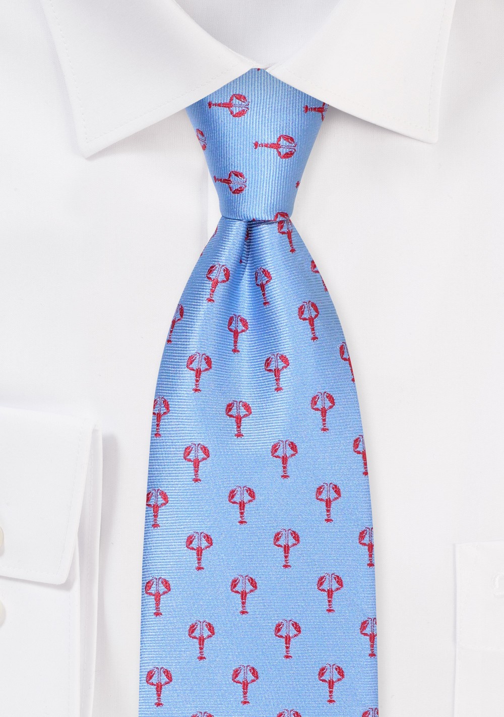 Light Blue Tie with Embroidered Lobsters