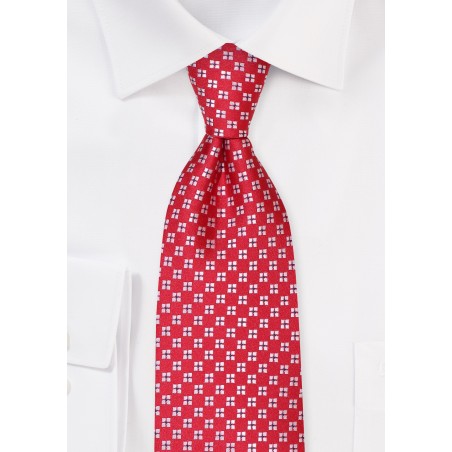 Detailed Check Woven Tie in Cherry Red