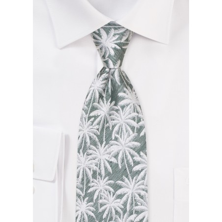 Palm Tree Linen Tie in XL Length