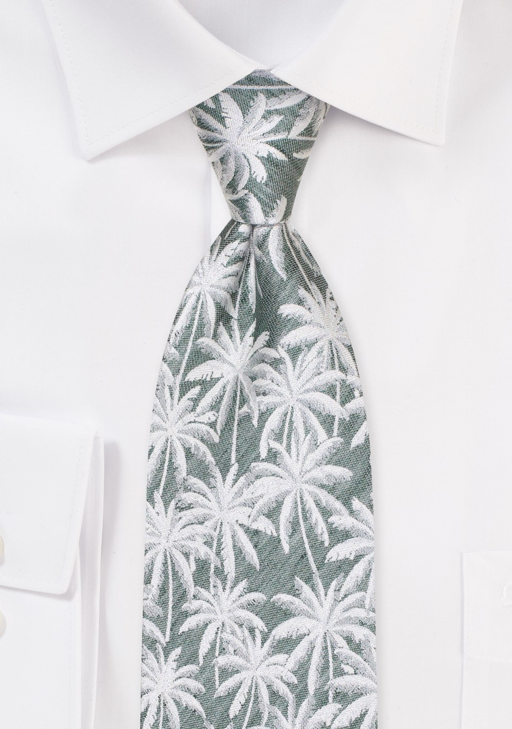 Green Linen Silk Tie for Kids with Palm Trees