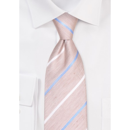 Wheat Tan Linen Silk Striped Tie