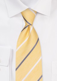 Yellow Linen Silk Tie in XL with Stripes