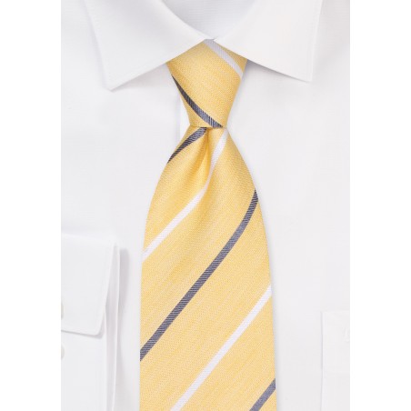 Yellow Striped Linen and Silk Kids Tie