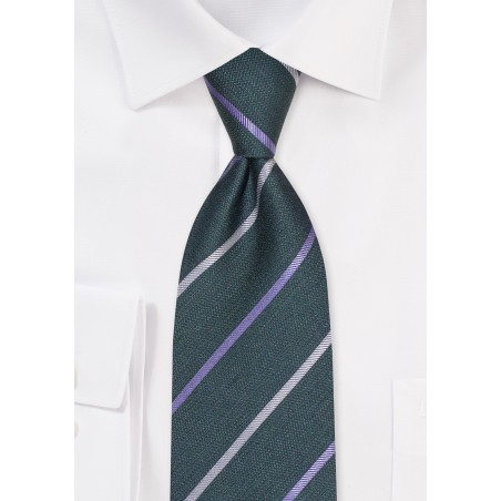 Dark Green Linen Silk Striped Tie