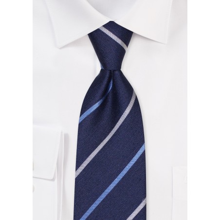 Blue Striped Kids Tie in Linen and Silk