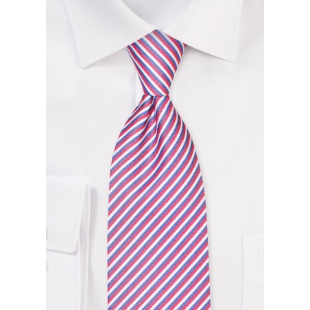 Red, White, Blue Striped Cotton and Silk Summer Tie