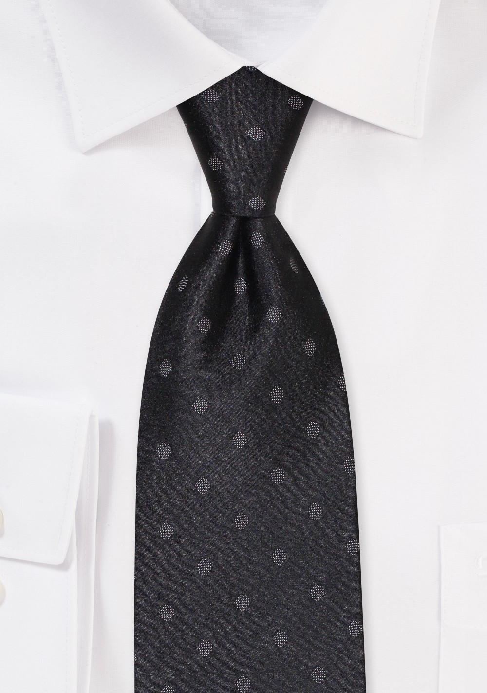 Black Silk Tie with Woven Polka Dots