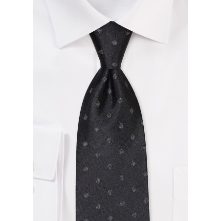 Black Polka Dot Silk Tie in XL