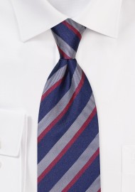 Striped Mens Silk Tie in Navy, Burgundy, and Gray