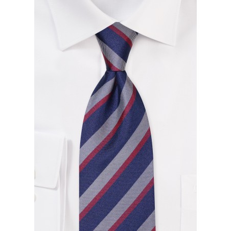 Striped Mens Silk Tie in Navy, Burgundy, and Gray