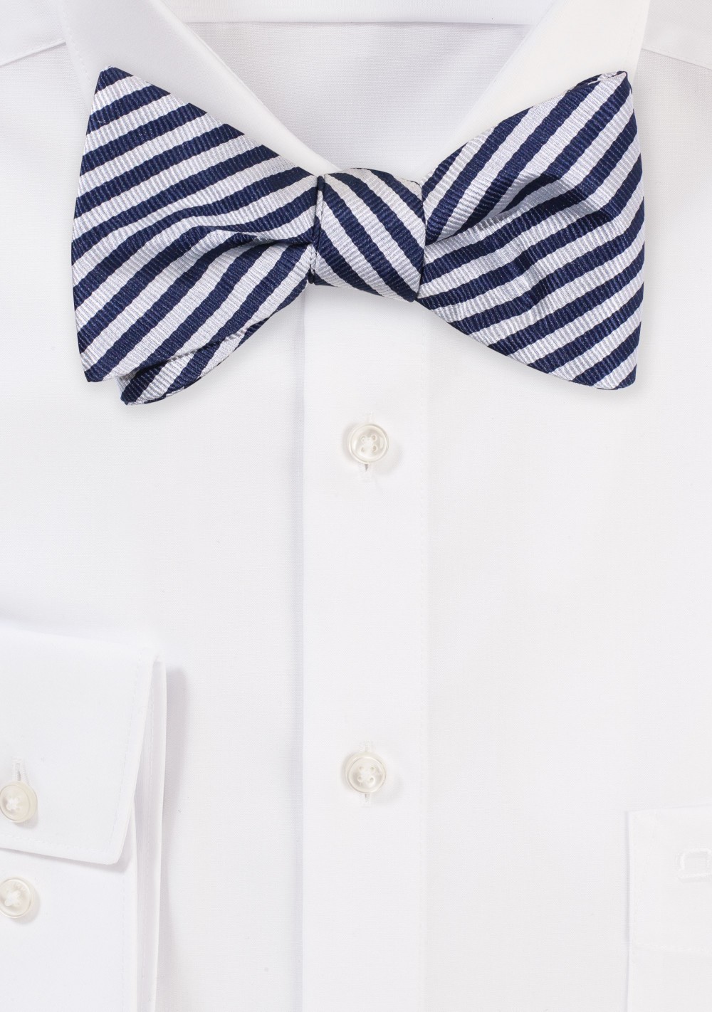 Repp Stripe Bow Tie in Silver and Navy