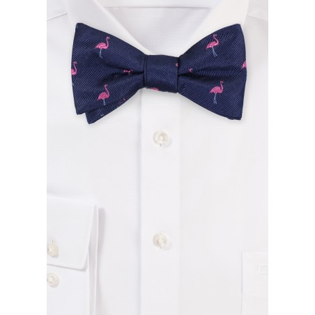 Navy Bowtie with Pink Flamingos