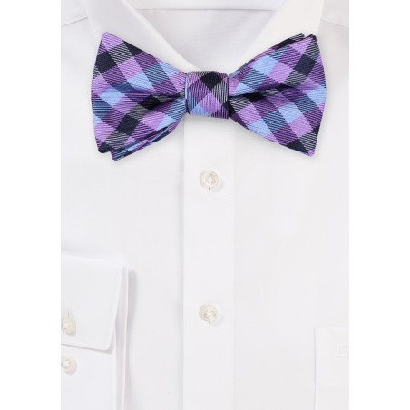Gingham Bow Tie in Lilac, Blue, Black