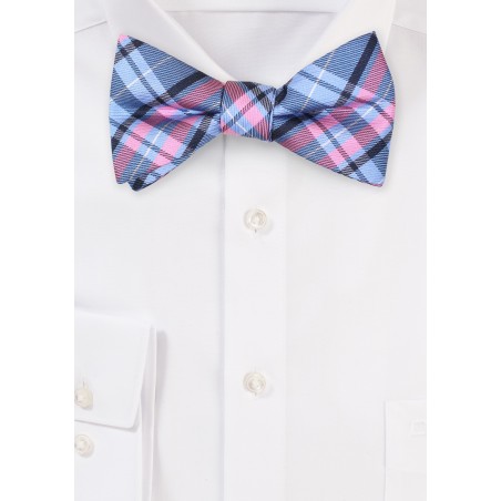 Tartan Check Bow Tie in Blue and Pink