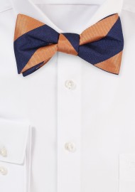 Navy and Golden Orange Striped Bow Tie