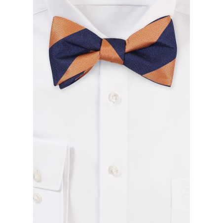 Navy and Golden Orange Striped Bow Tie