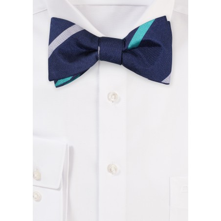 Navy Bowtie with Silver and Turquoise Stripes