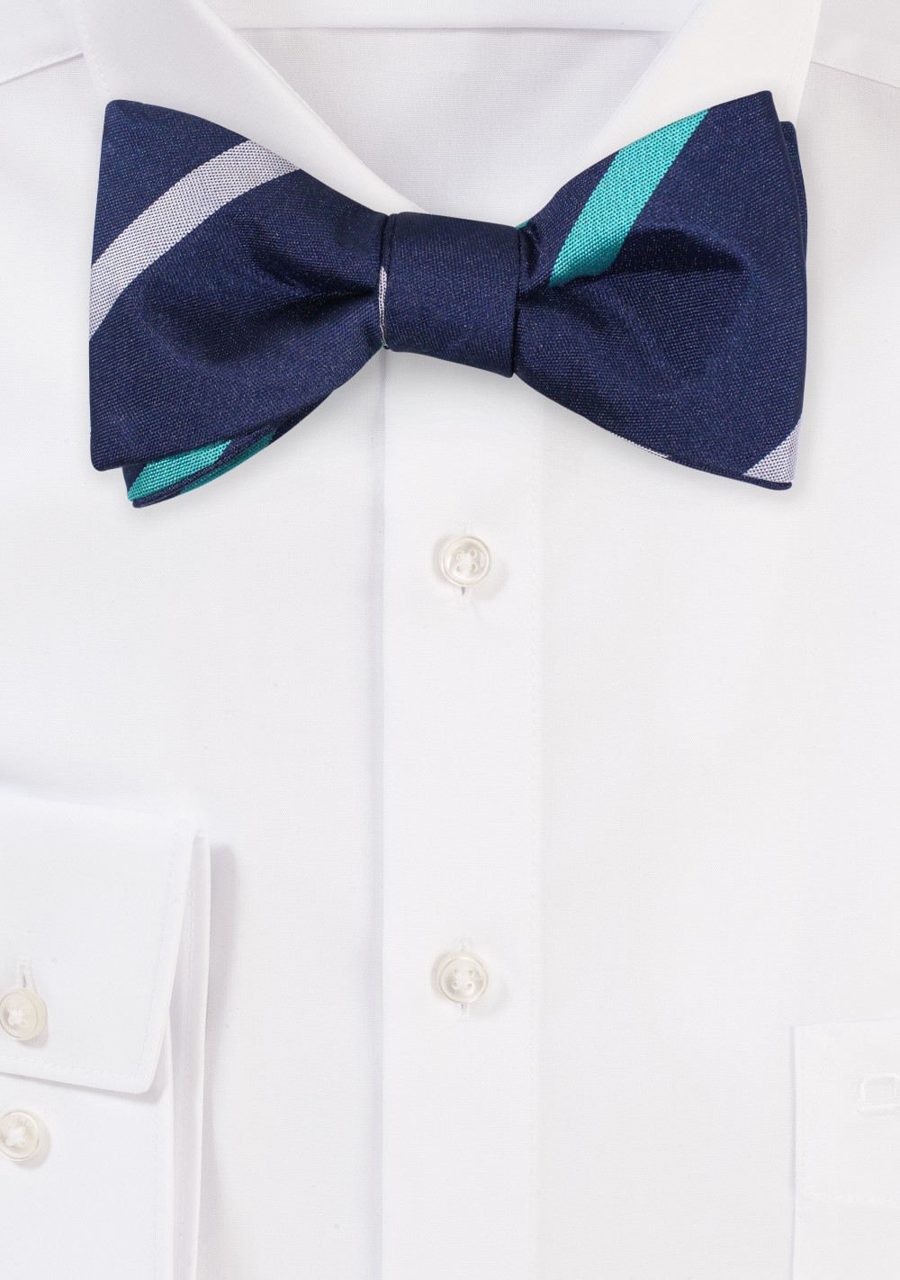 Navy Bowtie with Silver and Turquoise Stripes