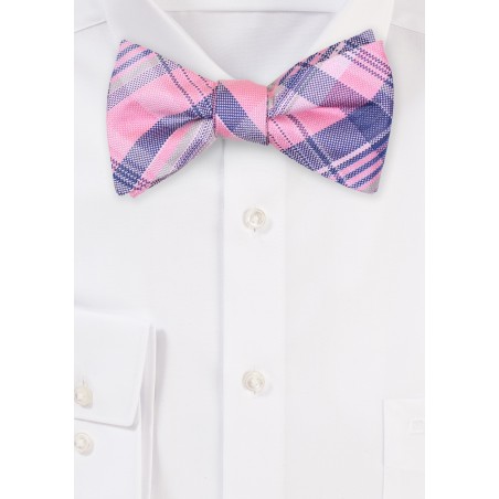 Plaid Bow Tie in Pink and Silver