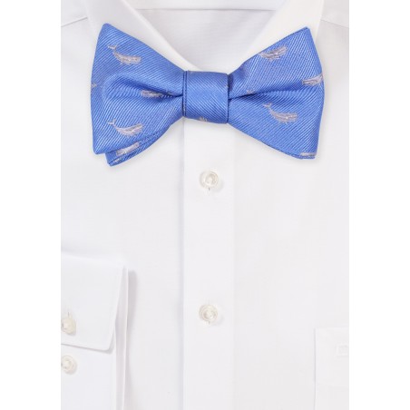 Blue Bow Tie with Embroidered Whales