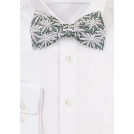 Sage Color Bow Tie with Palm Tree Pattern