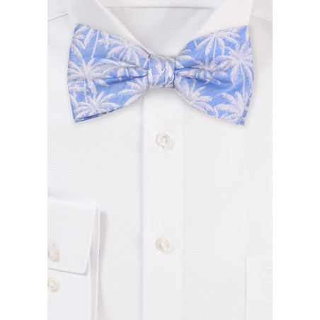 Light Blue Bow Tie with Palm Tree Pattern