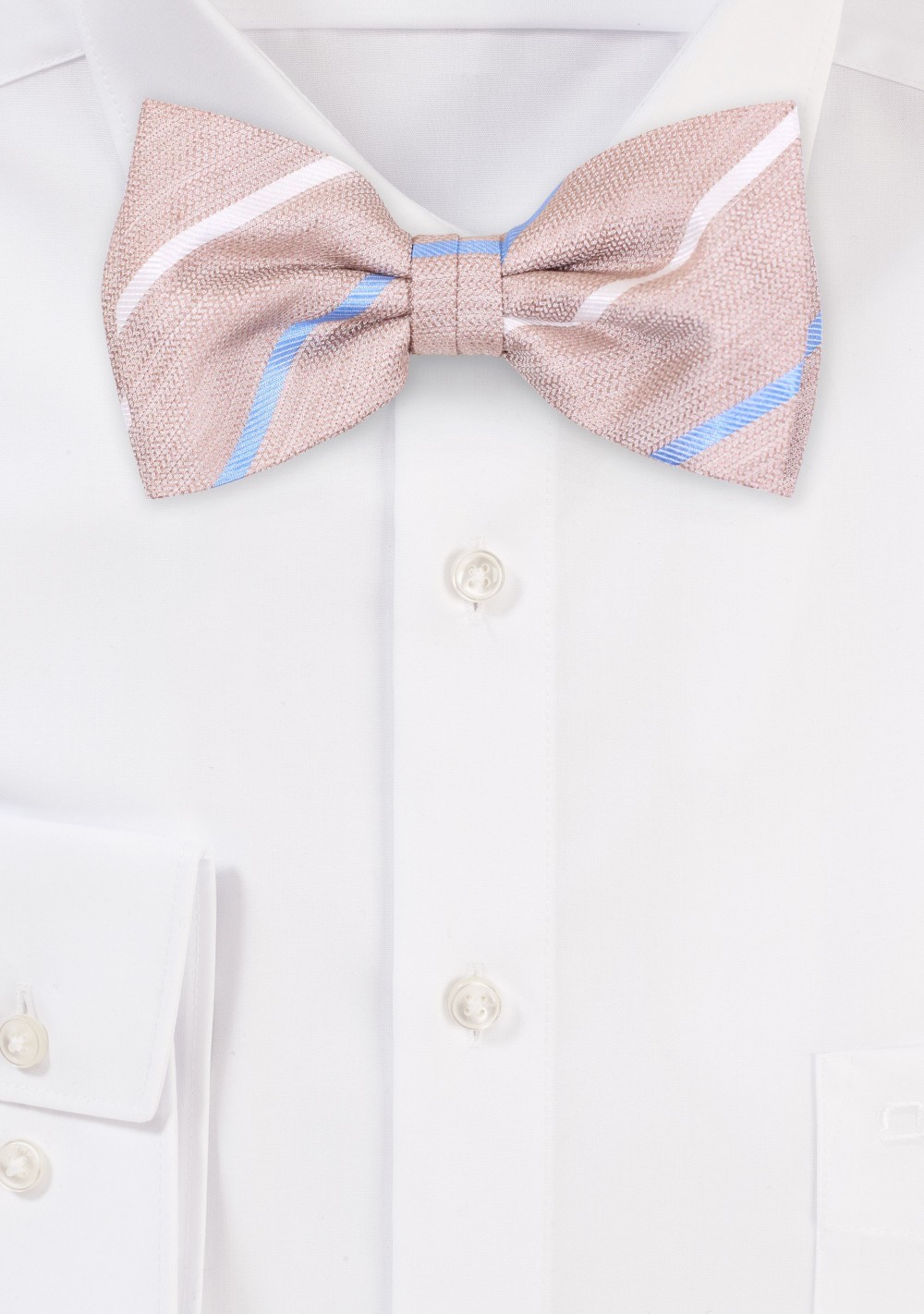 Wheat Colored Bow Tie with Blue Stripes