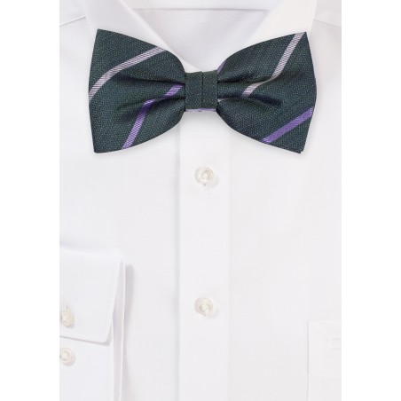 Pine Green Bow Tie with Blue Stripes